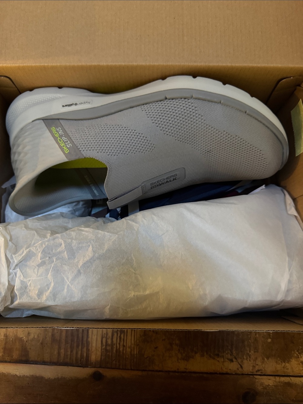 Skechers Men’s Light Gray Slip-On Loafer with Lime Accent